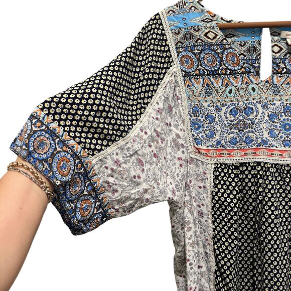 SUNDANCE Floral Patchwork Print Pullover Casual Dress Sz XL Hi Low Hem Bohemian - Picture 3 of 10